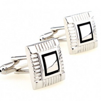 James Adelin Silver and Black Framed Square Cuff Links