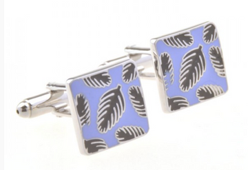 James Adelin Silver, Lilac and Black Palm Enamel Cuff Links