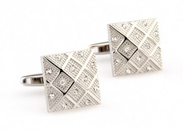 James Adelin Silver Crystal Square Grid Cuff Links