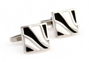 James Adelin Silver, Black and White Wave Enamel Cuff Links