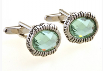 James Adelin Silver and Aqua Vintage Oval Cuff Links