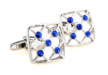 James Adelin Silver and Blue Crystal Hollow Square Cuff Links
