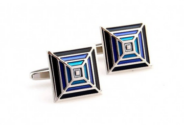 James Adelin Silver, Black and Blue Pyramid Cuff Links