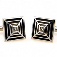 James Adelin Silver Black and Grey Pyramid Cuff Links
