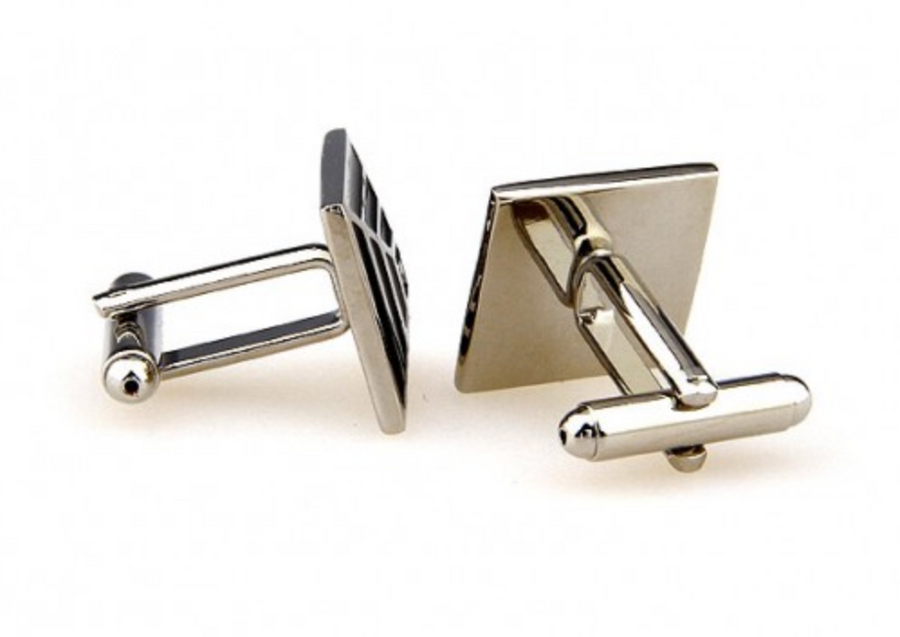 James Adelin Silver Black and Grey Pyramid Cuff Links
