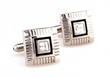 James Adelin Silver and Black Crystal Square Cuff Links