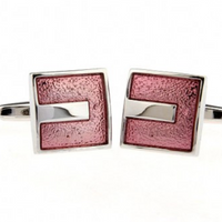 James Adelin Silver Coral Square Enamel Cuff Links
