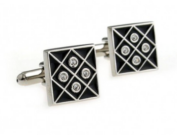 James Adelin Silver and Black Crystal Gridded Cuff Links