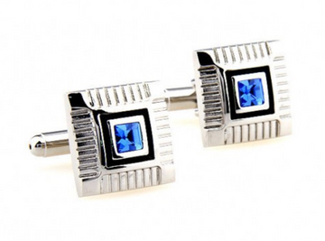 James Adelin Silver, Black and Blue Crystal Square Cuff Links