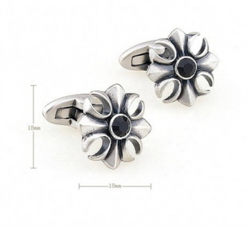 James Adelin Silver Black Vintage Crystal Flower Cuff Links