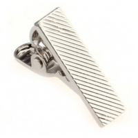 a silver tie clip with diagonal stripes on it