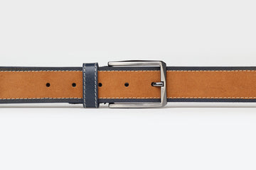 James Adelin Mens Leather Belt Mustard and Navy Two Tone Suede
