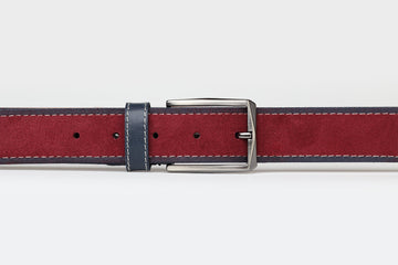 James Adelin Mens Leather Belt Burgundy and Navy Suede Leather
