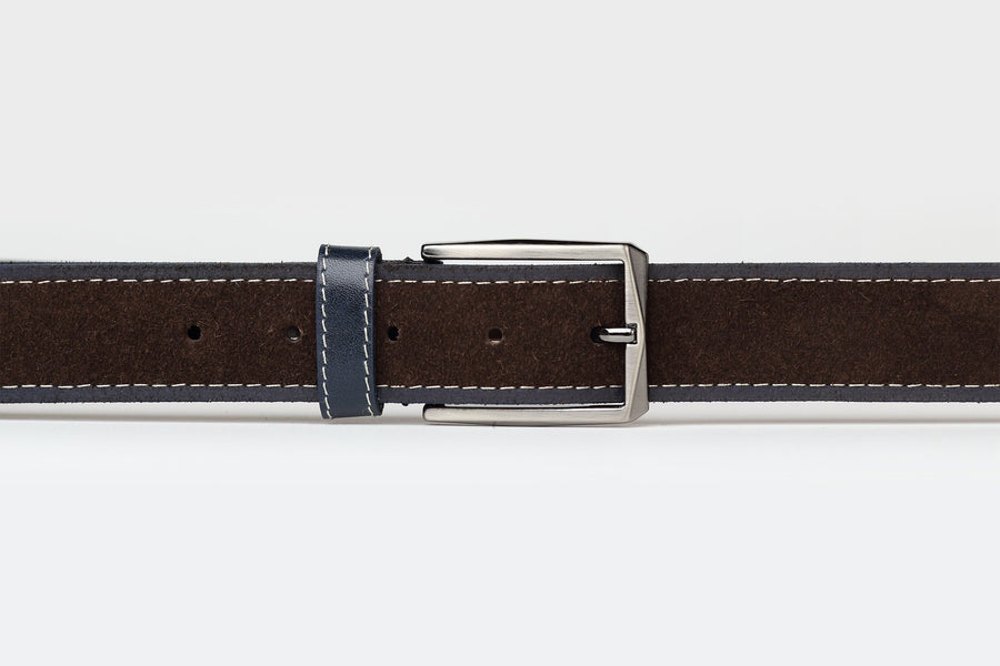 James Adelin Mens Leather Belt Brown and Navy Suede