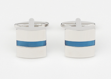 James Adelin Silver and Blue Single Striped Onyx Cuff Links