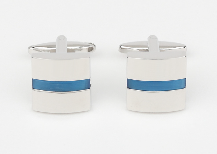 James Adelin Silver and Blue Single Striped Onyx Cuff Links