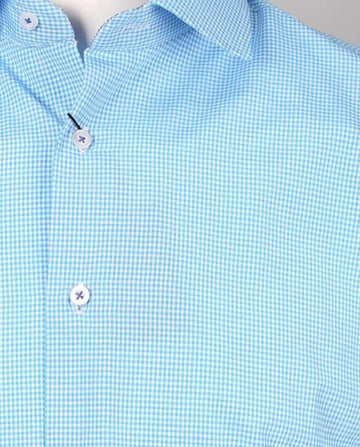 James Adelin Long Sleeve Shirt in Turquoise and Blue Gingham Check