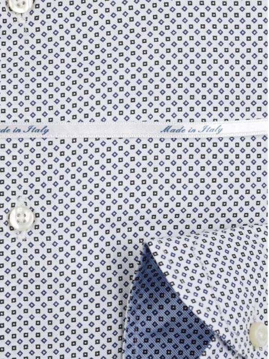James Adelin Mens Long Sleeve Italian Shirt in White Geometric Textured