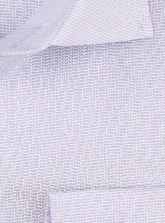 close up of the textured cotton weave of the james adelin mens business shirt in lilac