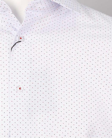 James Adelin Long Sleeve Shirt in White, Blue and Red Spotted